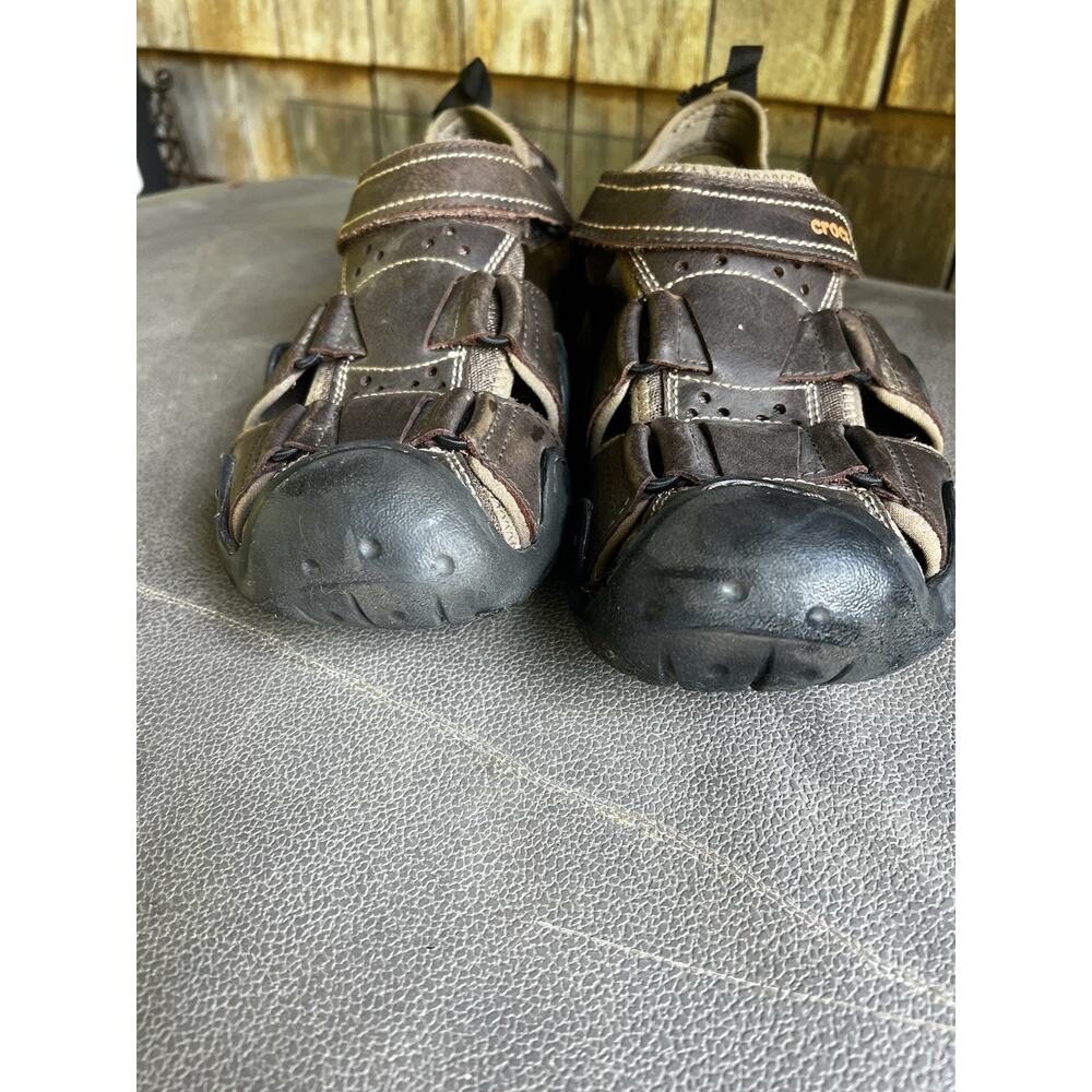 Crocs Swiftwater Mens Size 10 M10 Brown Leather Outdoor Fisherman Sandals 204562 - Picture 9 of 11